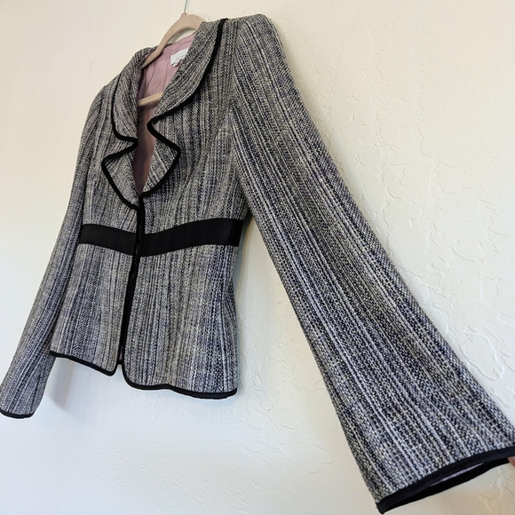 VTG 90s Silk Women Black and Indigo Blue Textured Blazer Luxury Academia Career - Picture 3 of 12